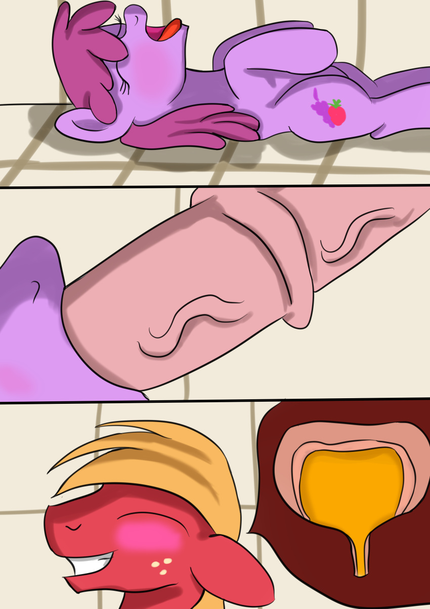 absurd_res ahegao berry_punch_(mlp) big_macintosh_(mlp) bladder blush bodily_fluids closet comic duo earth_pony equid equine eyes_closed fellatio female friendship_is_magic genital_fluids genitals hasbro hi_res horse jbond looking_pleasured lying male male/female mammal my_little_pony nude on_back on_ground open_mouth oral organs peeing penile penis pony sex smile toilet tongue tongue_out urine watersports x-ray_vision