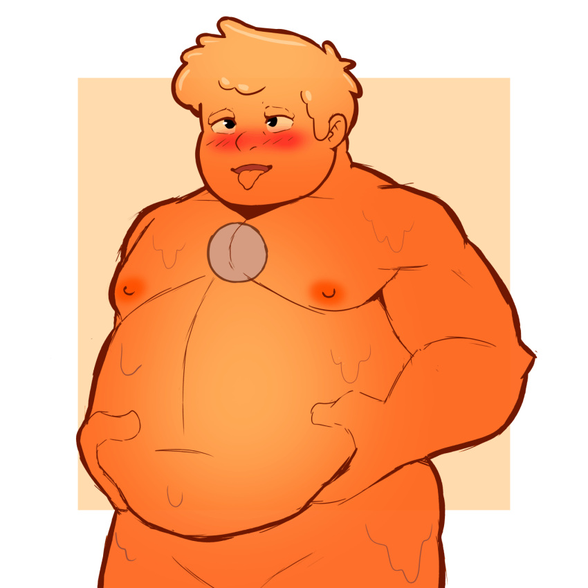 2023 animated belly_jiggle blush digital_drawing_(artwork) digital_media_(artwork) goo_creature greenmi83802140 hi_res humanoid ian_(theslimeguy) jiggling male melting not_furry open_mouth orange_body orange_skin overweight overweight_male shaded slime slime_core solo tongue tongue_out