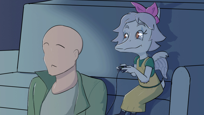 16:9 2022 2d_animation amber_(snoot_game) amber_eyes animated anon_(snoot_game) anthro bald bow_(feature) child claws clothing controller daughter_(lore) detailed_background digital_media_(artwork) dinosaur dress duo elbow_feathers eyelashes father_(lore) father_and_child_(lore) father_and_daughter_(lore) feathered_wings feathers female fingers furniture grey_body grey_hair grey_scales hair hi_res human inside jacket light-skinned_male light_body light_skin male mammal on_sofa parent_(lore) parent_and_child_(lore) parent_and_daughter_(lore) pterodactylus pterosaur reptile scales scalie short_hair short_tail sitting sitting_on_sofa smile snoot_game_(fan_game) snout sofa tail topwear unknown_artist widescreen wings young