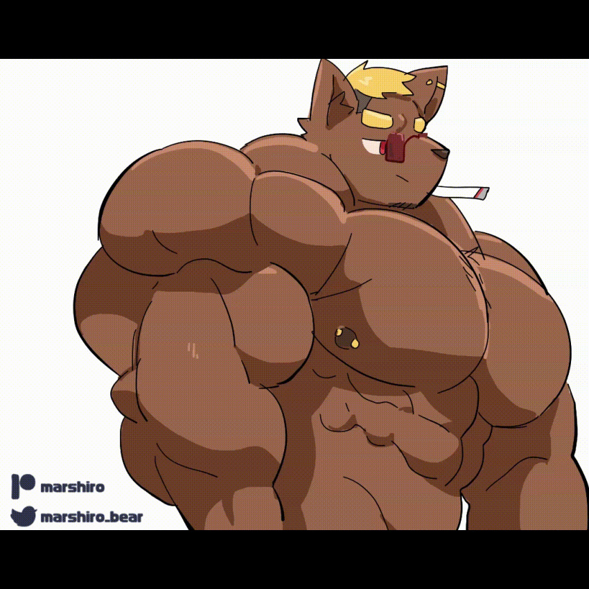animated armpit_fetish armpit_hair armpit_play armpit_sniffing bear body_hair canid canine canis domestic_dog duo growth male male/male mammal marshiro muscle_growth muscular muscular_male polar_bear sniffing ursine