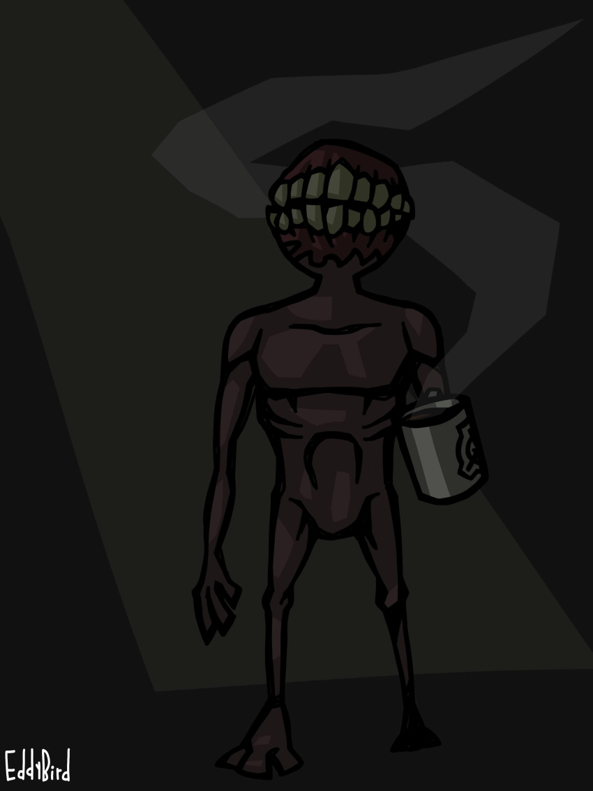 2020 3_toes 4_fingers absurd_res ambiguous_gender artist_name beverage biped brown_body coffee coffee_mug colored digital_drawing_(artwork) digital_media_(artwork) eddybird emaciated eyeless featureless_chest featureless_crotch feet fingers front_view full-length_portrait hi_res holding_coffee_mug holding_mug holding_object humanoid humor mug naturally_censored no_navel noseless not_furry nude nude_ambiguous nude_humanoid portrait ribs scp-303 scp_foundation signature standing steam text toes unknown_species white_mug white_text yellow_teeth