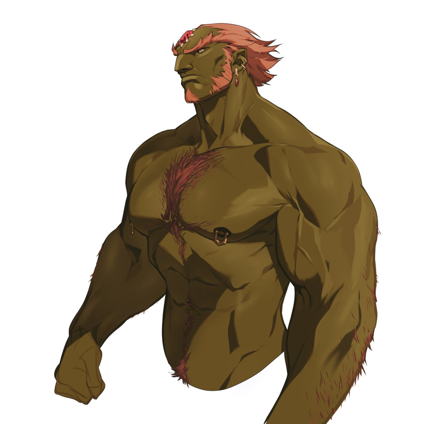 body_hair chest_hair dizdoodz ganondorf gerudo green_body green_skin hi_res humanoid male muscular muscular_humanoid muscular_male nintendo nipple_piercing nipples piercing solo the_legend_of_zelda vein veiny_muscles