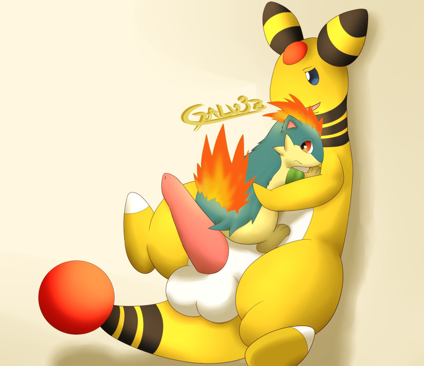 2020 ampharos animal_genitalia armband balls big_balls big_dom_small_sub big_penis blue_eyes cheek_tuft digital_media_(artwork) dominant duo embrace erection facial_tuft feral fire flaming_hair forehead_gem fur galv3z_(artist) galvez_(galv3z) generation_2_pokemon genitals green_armband hi_res holding_partner horn hug imminent_anal imminent_sex looking_back male male/male markings multicolored_body multicolored_ears narrowed_eyes nintendo nude open_mouth penis pink_penis pokemon pokemon_(species) pseudo_hair quilava red_eyes signature simple_background sitting size_difference striped_horn striped_markings striped_neck striped_tail stripes tail tail_gem tail_markings tapering_penis thick_thighs tuft two_tone_body two_tone_ears two_tone_face two_tone_neck two_tone_tail white_balls white_body yellow_arms yellow_body yellow_face