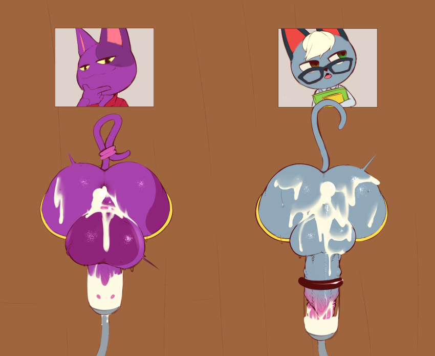 absurd_res animal_crossing anthro anus balls big_balls big_butt big_penis bob_(animal_crossing) bodily_fluids book butt cum cum_in_ass cum_in_milking_machine cum_inside cum_on_balls cum_on_butt cum_on_penis dibujosv12 domestic_cat duo eyewear felid feline felis genital_fluids genitals glasses heterochromia hi_res holding_object huge_balls machine male male/male mammal milking_machine nintendo orgasm penile penis penis_milking perineum portrait_(object) raymond_(animal_crossing) through_wall