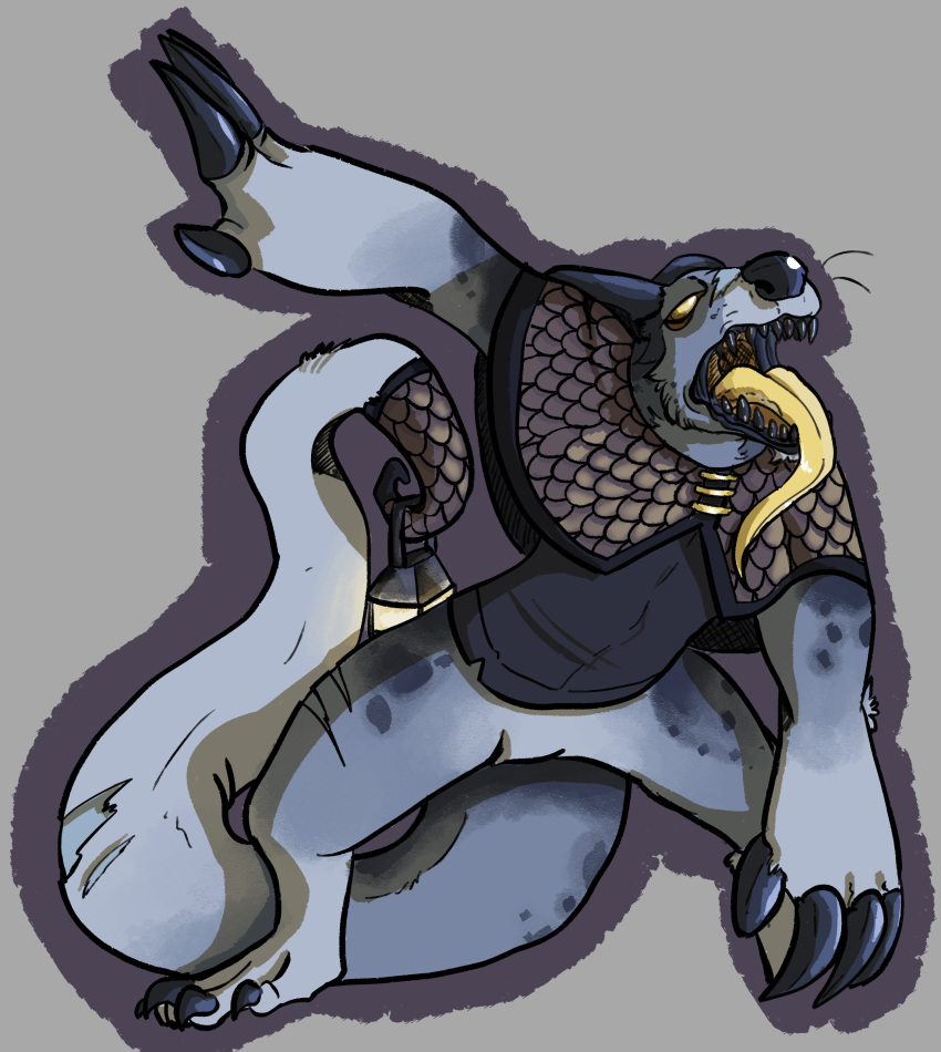 2023 absurd_res anthro big_claws big_tail bioluminescence brillurk claws clothed clothing digital_media_(artwork) fangs fantasy fur glowing hi_res long_tongue male monster open_mouth shaded simple_background solo tail teeth tongue