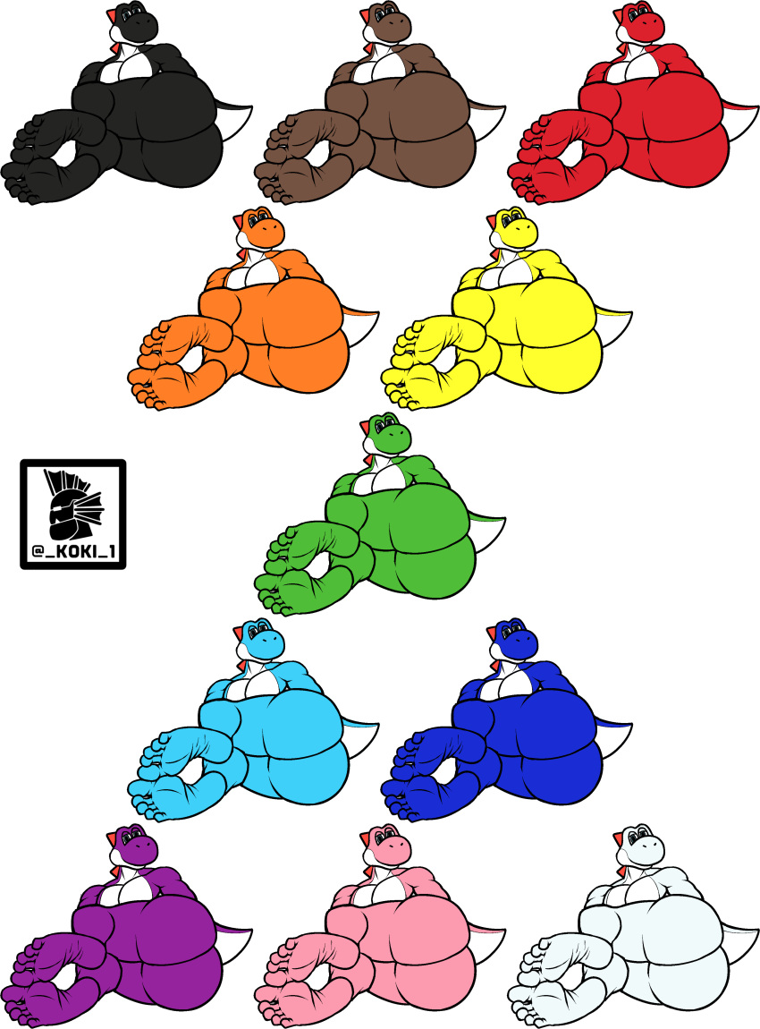 5_toes absurd_res anthro big_butt black_yoshi blue_yoshi brown_yoshi butt cyan_yoshi darkshiner8 feet green_yoshi group hi_res humanoid humanoid_feet koki_1 lgbt_pride male mario_bros nintendo orange_yoshi pink_yoshi plantigrade pride_colors purple_yoshi red_yoshi soles toes white_yoshi yellow_yoshi yoshi