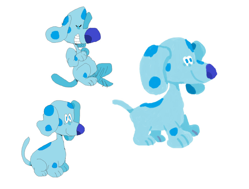 ambiguous_gender blue's_clues blue_(blue's_clues) blue_body blue_ears blue_eyes blue_fur blue_nose blue_tail canid canine canis domestic_dog feral fur fur_markings hi_res laugh mammal markings nickelodeon paws puppkittyfan1 quadruped smile solo spots spotted_body spotted_fur spotted_markings tail