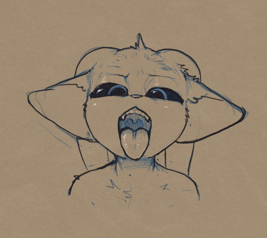 2023 ambiguous_gender anthro black_sclera open_mouth pneuma_(scruffythedeer) presenting_mouth scruffythedeer simple_background sketch solo teeth tongue tongue_out uvula