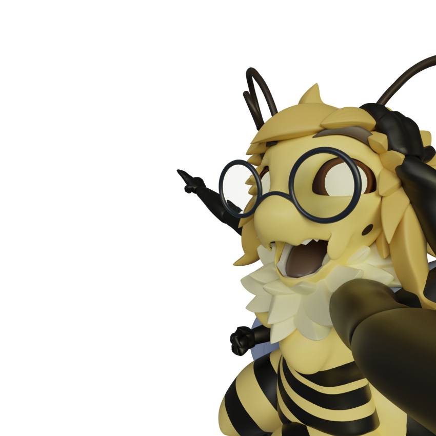 1:1 2023 3d_(artwork) 4_arms alpha_channel antennae_(anatomy) anthro arthropod arthropod_abdomen bee breasts brown_sclera digital_media_(artwork) eyewear female glasses hi_res hymenopteran insect inside june_(suspiciouslybee) meme multi_arm multi_limb nonbinary_(lore) pupils simple_background solo suspiciouslybee transparent_background two_soyjaks_pointing white_pupils