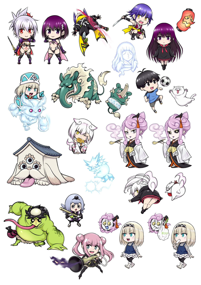 2girls 6+girls ayakashi_triangle ball blonde_hair character_request chibi commentary_request corruption donpa_(ayatora) highres holding holding_smoking_pipe hood hoodie kanade_(ayatora) kanade_ritta kanade_suzu kazamaki_matsuri kazamaki_matsuri_(female) korogi_reo long_hair looking_at_viewer multiple_boys multiple_girls ninja ninokuru_haya ninokuru_soga official_art pink_hair shirogane_(ayatora) short_hair simple_background skirt smoking_pipe snegurochka_(ayatora) soccer_ball spiked_hair standing stomach_tattoo sword tattoo thighhighs thighs ungaikyou_(ayatora) weapon white_background white_skirt yabuki_kentarou