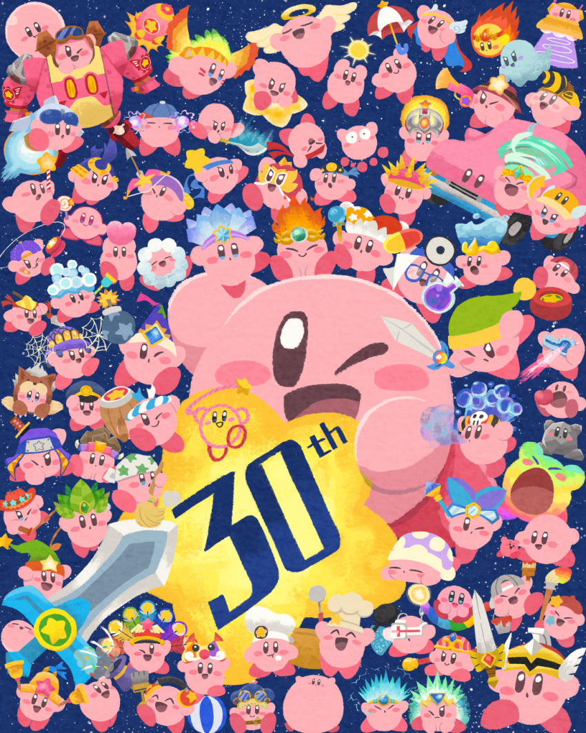 animal_kirby anniversary archer_kirby artist_kirby ball_kirby balloon_kirby baseball_cap beam_kirby beetle_kirby bell_kirby blush_stickers bomb bomb_kirby broom bubble_kirby burning_kirby car_mouth character_request chef_hat circus_kirby cleaning_kirby cook_kirby copy_ability copy_kirby crash_kirby cupid_kirby cutter_kirby doctor_kirby drill_kirby esp_kirby everyone explosive festival_kirby fighter_kirby fire fire_kirby fireball freeze_kirby ghost ghost_kirby gun hachimaki hammer_kirby hat head_scarf headband heart helmet hi-jump_kirby highres hypernova_kirby ice_kirby invincible_candy jester_cap jet_kirby kirby kirby's_dream_land kirby's_epic_yarn kirby's_return_to_dream_land kirby:_planet_robobot kirby:_star_allies kirby_(series) kirby_and_the_amazing_mirror kirby_and_the_forgotten_land kirby_and_the_rainbow_curse kirby_cafe kirby_canvas_curse kirby_squeak_squad laser_kirby leaf_kirby light_kirby magic_kirby magician metal_kirby miclot microphone mike_kirby mini_kirby mirror_kirby missile_kirby mouthful_mode multicolored_clothes multicolored_headwear needle_kirby ninja_kirby no_humans one_eye_closed open_mouth paint_kirby parasol parasol_kirby plasma_kirby poison_kirby polearm ranger_kirby red_headband robobot_armor silk sleep_kirby smash_kirby smile spark_kirby spear spear_kirby spider_kirby spider_web star_wand stone_kirby sword_kirby throw_kirby top_hat tornado_kirby ufo_kirby ultra_sword umbrella wand water_kirby weapon wheel_kirby whip_kirby wing_kirby wrestler_kirby yo-yo yo-yo_kirby