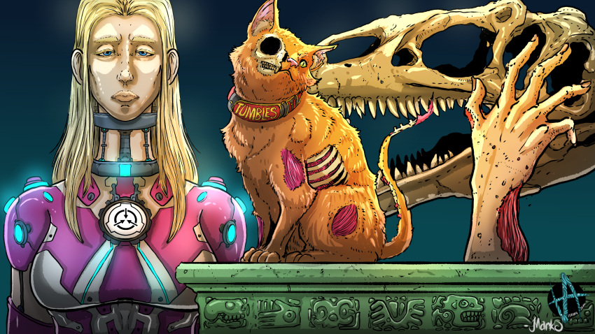 16:9 2022 3_toes 5_fingers allosaurid allosaurus ambiguous_gender animated_skeleton artist_logo artist_name aztec biped blonde_eyebrows blonde_hair blue_eyes bone bone_tail clothed clothed_female clothed_human clothing collar colored detailed digital_media_(artwork) digital_painting_(artwork) dinosaur domestic_cat engraving exposed_bone exposed_muscle exposed_ribcage exposed_skull eyebrows fangs feet felid feline felis female feral fingernails fingers fur glistening glistening_eyes glistening_hair group hair half-closed_eyes hi_res human light_body light_skin lips logo long_neck mammal markoriginals nails narrowed_eyes neck_brace orange_body orange_fur orange_tail paws pink_clothing pink_nose prick_ears pupils quadruped reaching red_collar reptile sarcophagus scalie scp-250 scp-308 scp-321 scp-331 scp-331-1 scp_foundation shaded signature sitting skeleton skull slit_pupils standing tail teeth text theropod toes trio undead vertebrae widescreen yellow_eyes yellow_text