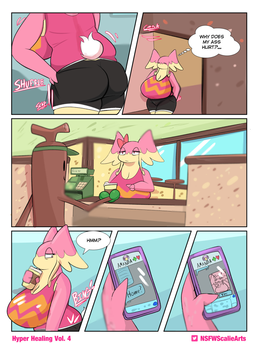 anthro audino big_breasts breasts clothed clothing comic female feral generation_2_pokemon generation_5_pokemon goopyarts hi_res huge_breasts hyper hyper_breasts nintendo pink_body pokemon pokemon_(species) raina_(goopyarts) slightly_chubby sudowoodo thick_thighs wide_hips