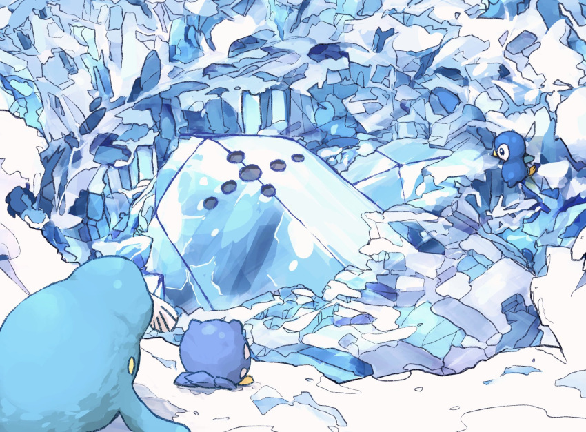 aomon_(yuuji7604) highres ice looking_at_another no_humans piplup pokemon pokemon_(creature) regice sealeo snow spheal