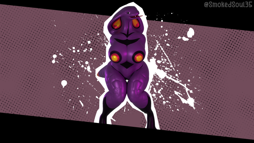 16:9 3d_(artwork) anthro anthrofied arbok big_breasts breasts digital_media_(artwork) english_text female generation_1_pokemon genitals hi_res huge_breasts nintendo nipples non-mammal_breasts nude open_mouth pokemon pokemon_(species) pokemorph pose pussy reptile scales scalie simple_background smile smokedsoul35 snake solo standing tail text thick_thighs tongue tongue_out wallpaper wide_hips widescreen