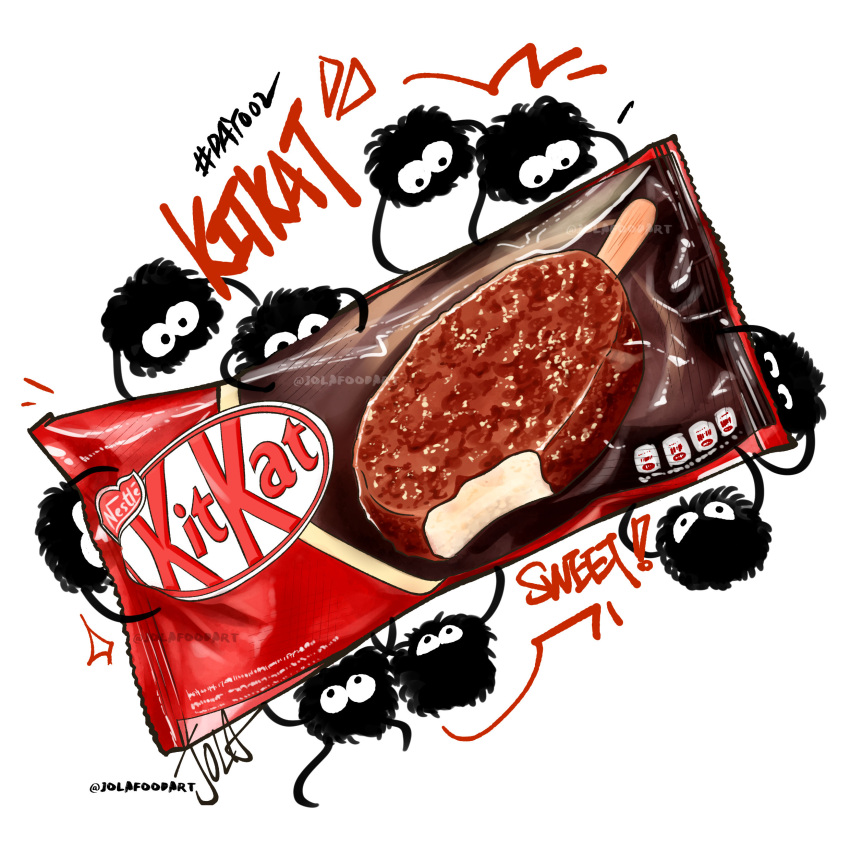 absurdres candy food food_focus highres jola_wong kitkat no_humans original shadow signature simple_background twitter_username white_background