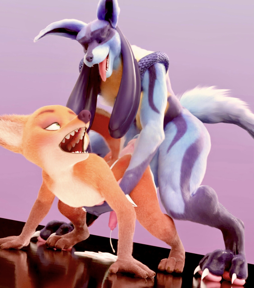 3d_(artwork) absurd_res anal anal_penetration animal_genitalia animal_penis anthro bent_over blender_(software) blue_body blue_fur blush bodily_fluids butt canine_genitalia canine_penis claws cum cum_inside cum_on_butt cum_on_ground digital_media_(artwork) disney doggystyle duo ejaculation from_behind_position fur generation_4_pokemon genital_fluids genitals hi_res lucario male male/male nick_wilde nintendo orange_body orange_fur pawpads penetration penis pokemon pokemon_(species) raised_tail sex simple_background sneakyphox spikes spikes_(anatomy) tail zootopia