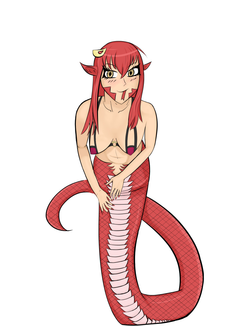 2023 absurd_res accessory alpha_channel apode bikini bikini_top blush breasts clothing diamond_pupils digital_media_(artwork) draconcopode face_scales female hair hair_accessory hi_res humanoid_pointy_ears lamia leaning leaning_forward legless miia_(monster_musume) monster_girl_(genre) monster_musume pupils red_body red_ears red_hair red_scales reptile rocsilg scales scalie serpentine simple_background slit_pupils snake solo split_form swimwear tail transparent_background yellow_eyes