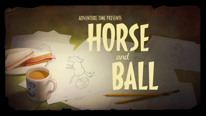 adventure_time ambiguous_gender anthro ball beach_ball beverage cartoon_network coffee coffee_mug cover_art drawing equid equine food horse inflatable james_baxter james_baxter_(adventure_time) joy_ang mammal official_art on_model paper pencil_(object) plate sandwich_(food) solo title toony