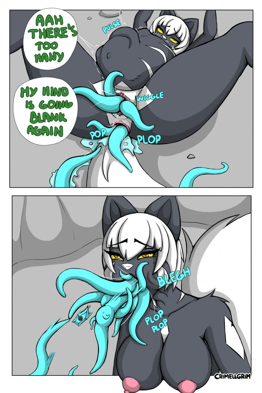 anthro birth comic crimellgrim domestic_cat felid feline felis female hi_res mammal pregnant shiku_(character) solo tentacles text