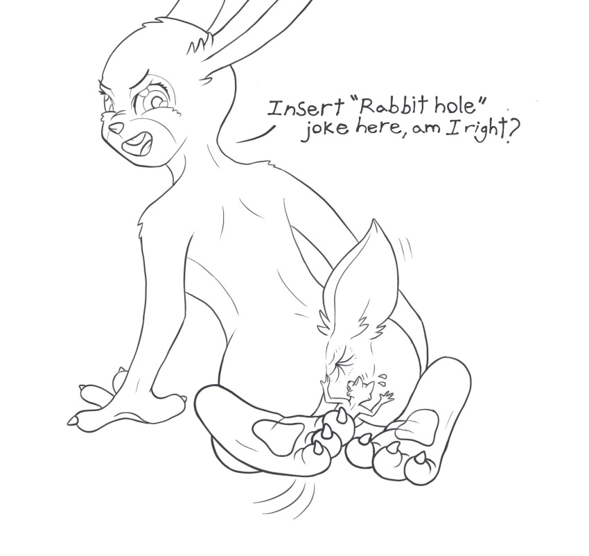 anthro anus bent_over black_and_white butt canid canine crouching dialogue disney duo english_text facesitting feet female forced fox hi_res imminent_facesitting joooon judy_hopps lagomorph leporid line_art looking_at_viewer looking_back macro macro/macro male male/female mammal micro monochrome nervous open_mouth paws presenting presenting_hindquarters rabbit raised_tail sitting_on_another smug smug_face soles speech_bubble tail text toes unknown_character unknown_species zootopia
