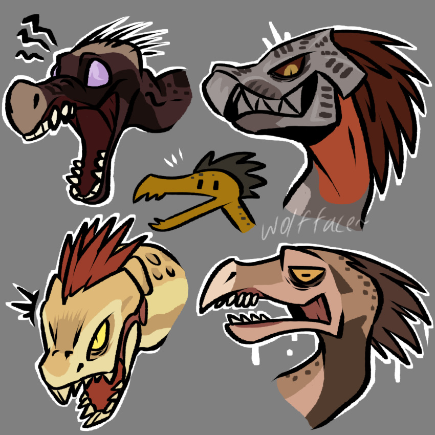 1:1 alien ambiguous_gender anthro avian avian_caruncle beak brown_body brown_feather_hair brown_feathers brown_quills colored fangs feather_hair feathered_crest feathers grey_body grey_skin grin group halo_(series) head_crest headshot_portrait hi_res horizontal_pupils ibie'shan kig-yar looking_at_viewer male_(lore) microsoft open_mouth portrait pseudo_hair pupils purple_eyes quill_hair red_body red_neck red_quills red_skin ruuhtian_(kig-yar) scales scalie sharp_teeth slit_pupils smile t'vaoan tan_body tan_scales tan_skin teeth toony wolfface2 xbox_game_studios yellow_eyes