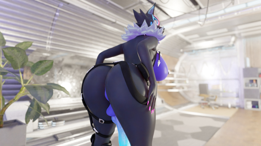 16:9 2023 3d_(artwork) anthro balls belt big_breasts black_body black_fur breasts butt canid canine canis clothed clothed/nude clothing colored_nails digital_media_(artwork) ears_up epic_games erect_nipples female fillerbread fortnite fur genitals glowing glowing_body gynomorph hi_res intersex knot looking_at_viewer looking_back mammal multicolored_body multicolored_eyes multicolored_eyeshadow multicolored_fur multicolored_penis nails nipples nude pack_leader_highwire penis pink_nail_polish pink_nails plant presenting presenting_hindquarters presenting_pussy purple_body purple_fur pussy smile smiling_at_viewer solo solo_focus solo_in_panel thick_thighs white_body white_fur widescreen wolf