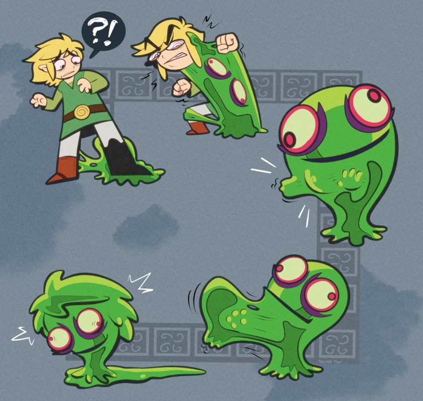 chuchu forced forced_transformation goo_creature hi_res link minish_cap nintendo slime_(blob) struggling text the_legend_of_zelda toon_link transformation trevor-fox wind_waker