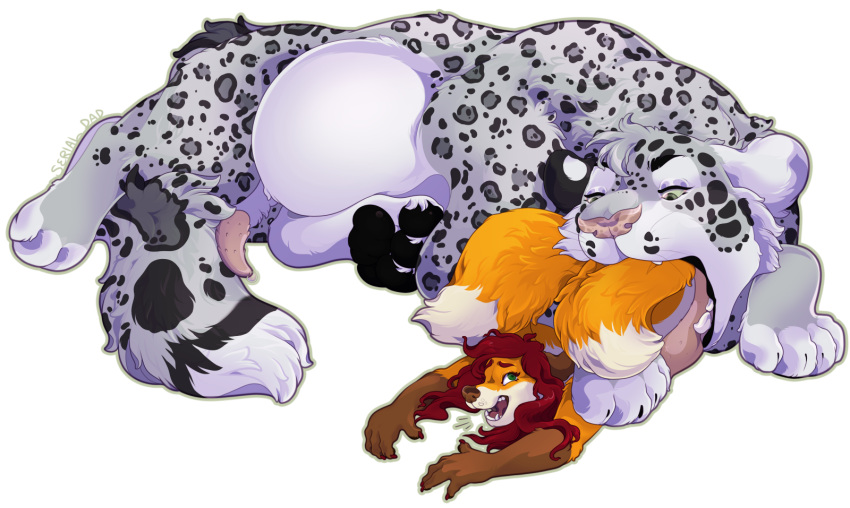 anthro anthro_on_feral bestiality canid canine carissa duo eating erection felid female feral feralfather forced fox hi_res kieran male male/female mammal multi_tail pantherine partially_inside serialdad size_difference snow_leopard soft_vore swallowing tail unwilling_vore vore