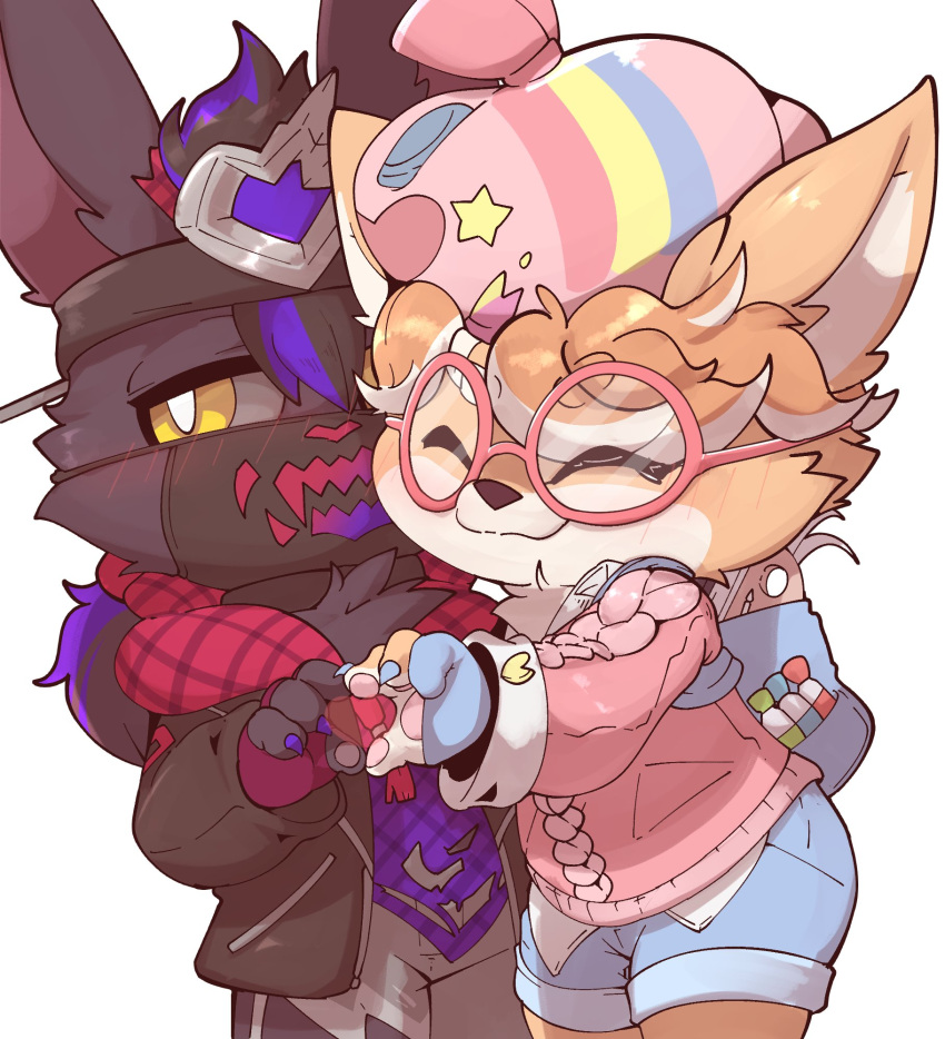 anthro duo embrace eyewear fur glasses hi_res hug league_of_legends male male/male pink_body pink_fur riot_games smite_(artist) teemo_(lol) veigar yellow_eyes yordle