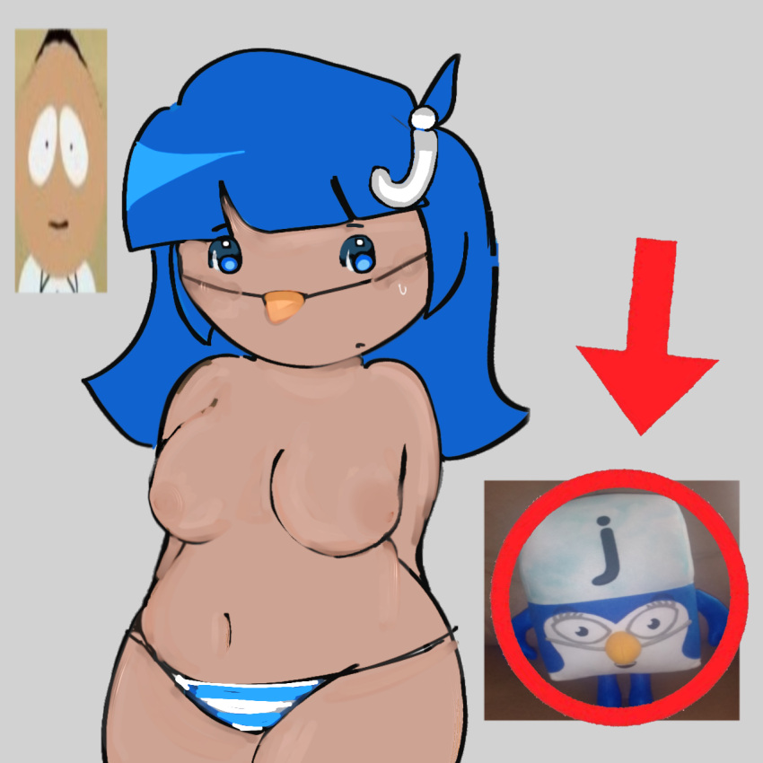 alphablocks alternate_species avian bird blue_hair blush breasts cartoons childish_panties chubby_female clothed clothing corvid cute_expression female female/female gijinkafied hair hi_res human humanized humanoid jay_(bird) mammal oscine panties panties_only passerine phangleria scared_face shirtless shirtless_female slightly_chubby solo solo_focus topless topless_female tv_shows underwear underwear_only