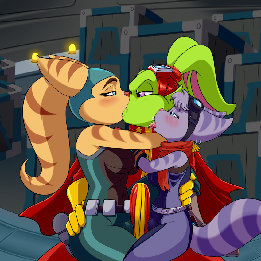 angela_cross bucky_o'hare bucky_o'hare_(series) crossover erection face_lick female hare hi_res kissing lagomorph leporid licking lombax lonbluewolf male male/female mammal ratchet_and_clank rivet_(ratchet_and_clank) sony_corporation sony_interactive_entertainment tongue tongue_out