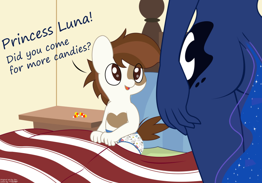 absurd_res anthro bed bedroom butt clothing duo equid equine female friendship_is_magic furniture hasbro hi_res horn horse male male/female mammal my_little_pony nude pipsqueak_(mlp) pony princess_luna_(mlp) third-party_edit tolpain underwear winged_unicorn wings young zev
