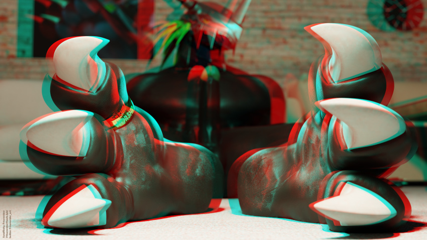 3_toes 3d_(artwork) absurd_res anaglyph anthro bandai_namco blackwargreymon claws digimon digimon_(species) digit_ring digital_media_(artwork) feet first_person_view foot_fetish foot_focus hi_res hindpaw jewelry male male/male paws ring soles solo stereogram stormrider toe_ring toes wargreymon