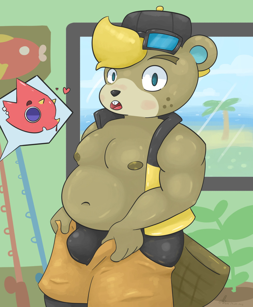 &lt;3 absurd_res animal_crossing anthro backwards_baseball_cap backwards_hat baseball_cap beaver big_butt black_nose blonde_hair blood blue_eyes blush bodily_fluids bottomwear brown_body bulge butt c.j._(animal_crossing) chameleon clothing darkened_nipples detailed_background duo eyewear eyewear_on_head flick_(animal_crossing) glasses glasses_on_head glistening glistening_body hair hari hat headgear headwear hi_res horn jacket lizard looking_at_viewer looking_surprised male male/male mammal maru_winters meme nintendo nipples nosebleed open_mouth overweight overweight_male piercing pulling_up_pants red_body reptile rodent scalie shorts signature solo_focus surprised_expression tight_pants_(meme) topwear underwear