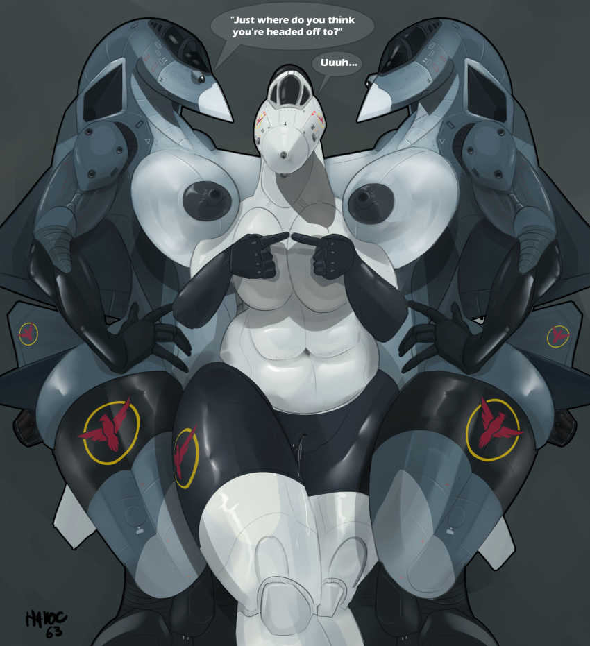 absurd_res aircraft aircraft_humanoid anthro aroused belly big_breasts bodily_fluids breasts decal dripping_pussy engine english_text eyeless f-14 f-14_tomcat female female/female genital_fluids grey_body group hand_on_hip havoc63 hi_res jet_fighter living_aircraft living_machine living_vehicle machine pussy_juice shy sibling squish stripes su-57 text top_gun:_maverick trio twins vehicle white_body white_breasts