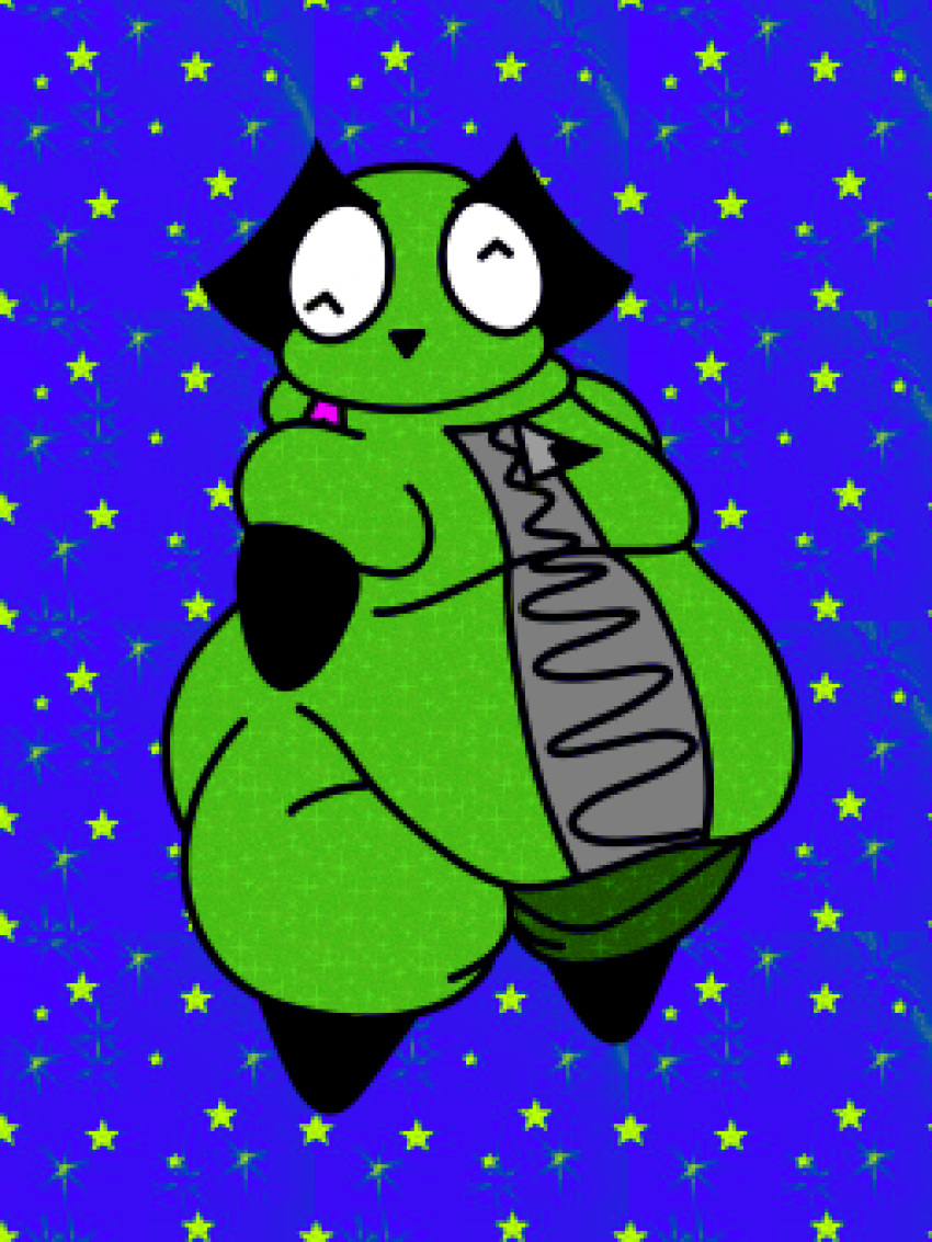 absurd_res anonymous_artist anthro belly big_belly gir_(invader_zim) green_body hi_res invader_zim machine male nickelodeon overweight overweight_male robot solo thick_thighs