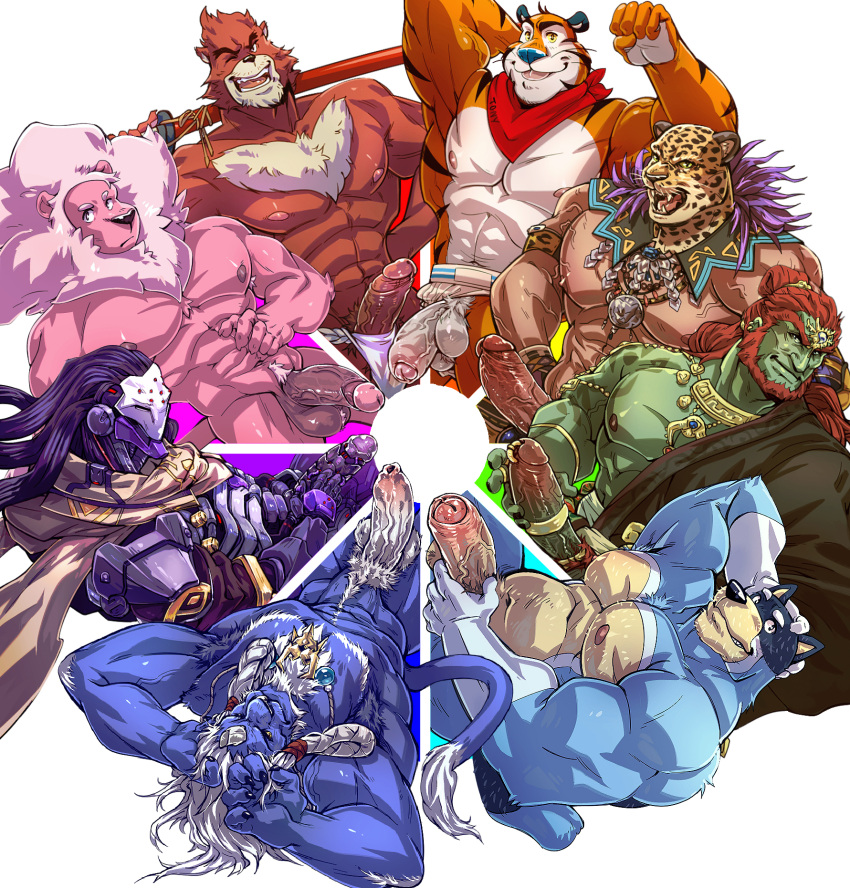 abs anthro australian_cattle_dog balls bandit_heeler bear bluey_(series) canid canine canis cartoon_network cattledog domestic_dog felid final_fantasy frosted_flakes ganondorf genitals group herding_dog hi_res kellogg's kimahri king_(tekken) kumammoto_(artist) kumatetsu lion lion_(steven_universe) male mammal mascot nintendo nipples pantherine pastoral_dog pecs penis pubes ramattra ronso square_enix steven_universe tekken the_boy_and_the_beast the_legend_of_zelda tiger tony_the_tiger vein veiny_penis