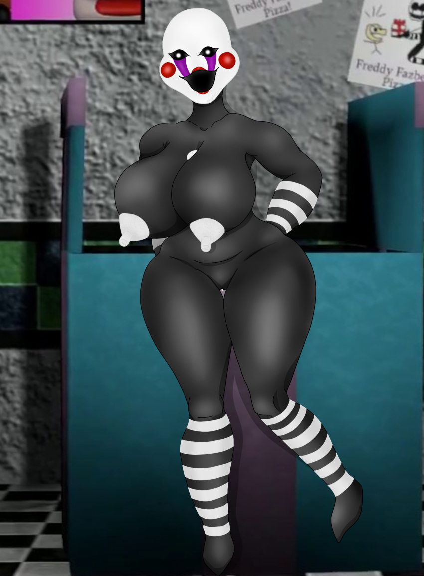 anthro artist_lewarfire big_breasts breasts female five_nights_at_freddy's five_nights_at_freddy's_2 genitals hi_res human humanoid mammal marionette marionette_(fnaf) pussy scottgames sex solo taur