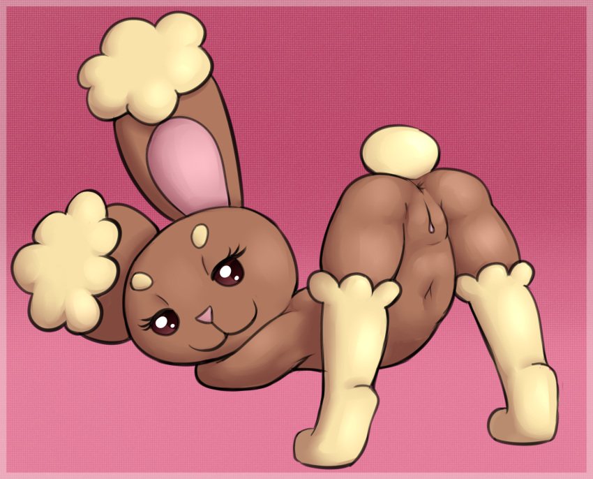 anthro anus ass_up brown_body brown_fur buneary butt cotton_tail female fur generation_4_pokemon genitals heshieokf hi_res lagomorph looking_at_viewer mammal navel nintendo nude pinup pokemon pokemon_(species) pose presenting presenting_hindquarters presenting_pussy pussy shaved solo