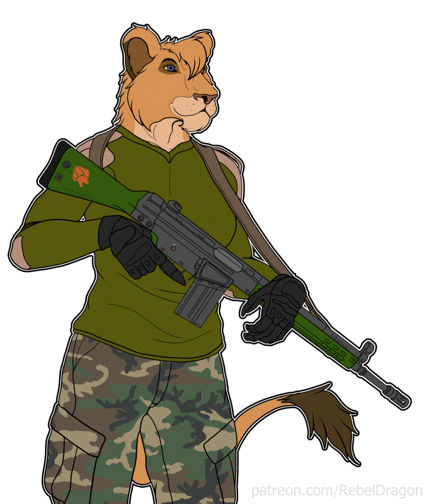 anthro army assault_rifle disney fatigues felid feline female gun hi_res hk_g3 hkg3 lion mammal pantherine park_ranger ranged_weapon ranger rebeldragon101 rifle soldier tactical the_lion_guard the_lion_king vitani_(the_lion_king) warrior weapon