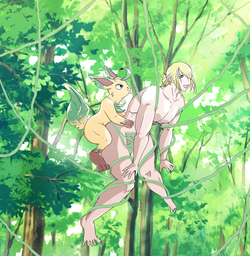 absurd_res barefoot bdsm bestiality bondage bound convenient_censorship digital_drawing_(artwork) digital_media_(artwork) duo eeveelution feet feral feral_penetrating feral_penetrating_human flat_colors forest forest_background generation_4_pokemon hi_res human human_focus human_on_feral human_penetrated interspecies leafeon male mammal muscular muscular_male nature nature_background nintendo nude penetration plant pokemon pokemon_(species) pokephilia sex suspended_in_midair suspension suspension_bondage tapirclip tree vine_bondage vines volo_(pokemon)