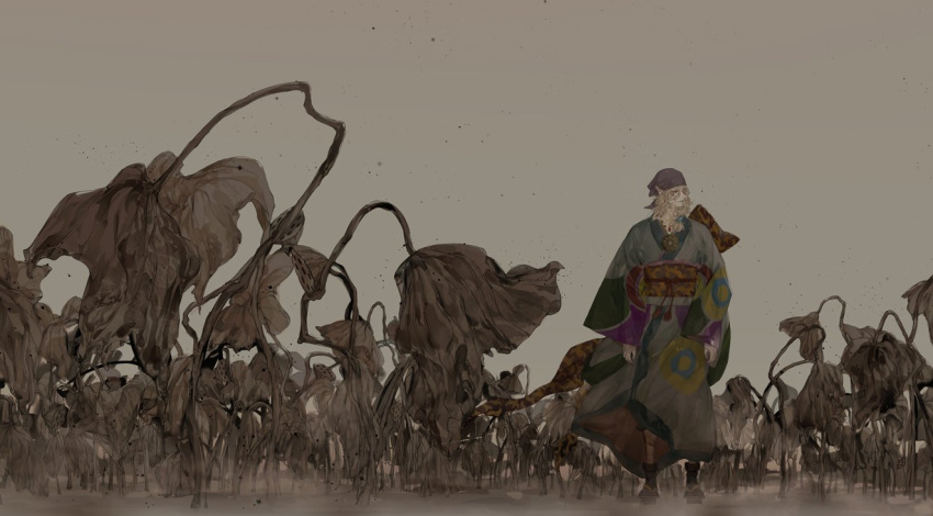 1boy dead_plants head_scarf japanese_clothes kusuriuri_(mononoke) male_focus mononoke outdoors solo starstruckdon