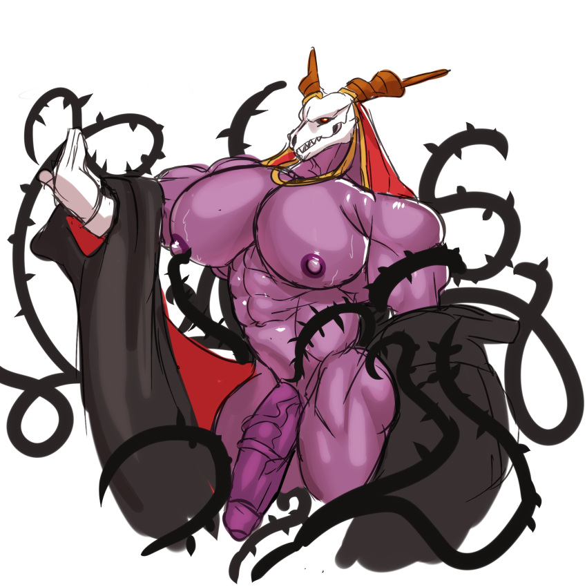 abs absurd_res anthro balls barazoku biceps big_butt big_muscles bone butt clothing demon demondragoncyan digital_media_(artwork) elias_ainsworth erection genitals hi_res horn humanoid inviting jewelry looking_at_viewer male monster moobs muscular muscular_anthro muscular_male muscular_thighs nipples nude pecs penis plant pose red_eyes serratus simple_background skull skull_head smile smiling_at_viewer smirk solo the_ancient_magus_bride triceps undressing vine_bondage vines