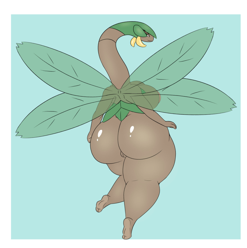 absurd_res anthro big_butt butt carboncopy612 curvy_figure female generation_3_pokemon hi_res huge_butt leaf leaves_on_body long_neck looking_at_viewer looking_back mature_female nintendo nude pokemon pokemon_(species) rear_view thick_thighs tropius voluptuous wide_hips wings