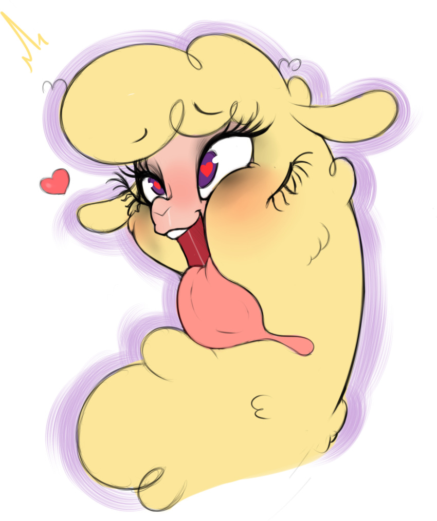 &lt;3 &lt;3_eyes 2023 aer0_zer0 ahegao alpaca big_tongue bodily_fluids bust_portrait camelid digital_drawing_(artwork) digital_media_(artwork) explicit_source fake_eyelashes female feral fur hi_res looking_pleasured mammal mind_break mind_control open_mouth paprika_paca_(tfh) portrait purple_eyes saliva saliva_string simple_background solo them's_fightin'_herds tongue tongue_out white_background wool_(fur) yellow_body yellow_fur yellow_wool