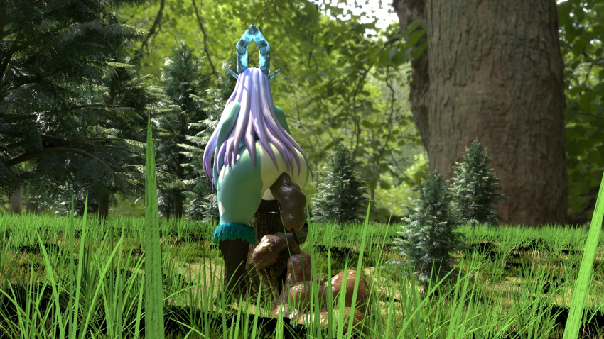 3d_(artwork) anthro big_butt butt digital_media_(artwork) feces female forest forest_background hi_res nature nature_background nintendo plant pokemon pooping scat suicune_queen_(artist) tree wide_hips