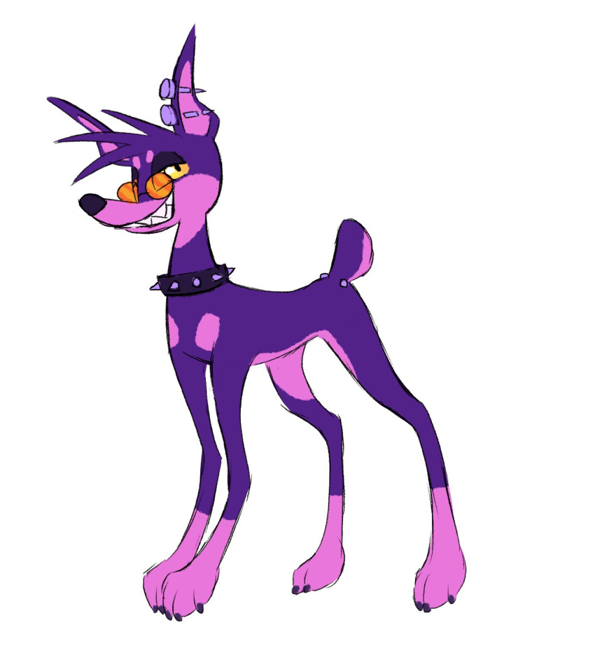 ambiguous_gender black_collar canid canine canis collar digital_media_(artwork) domestic_dog feral fur hi_res labbit1337 mammal purple_body purple_fur simple_background solo spiked_collar spikes villainous white_background
