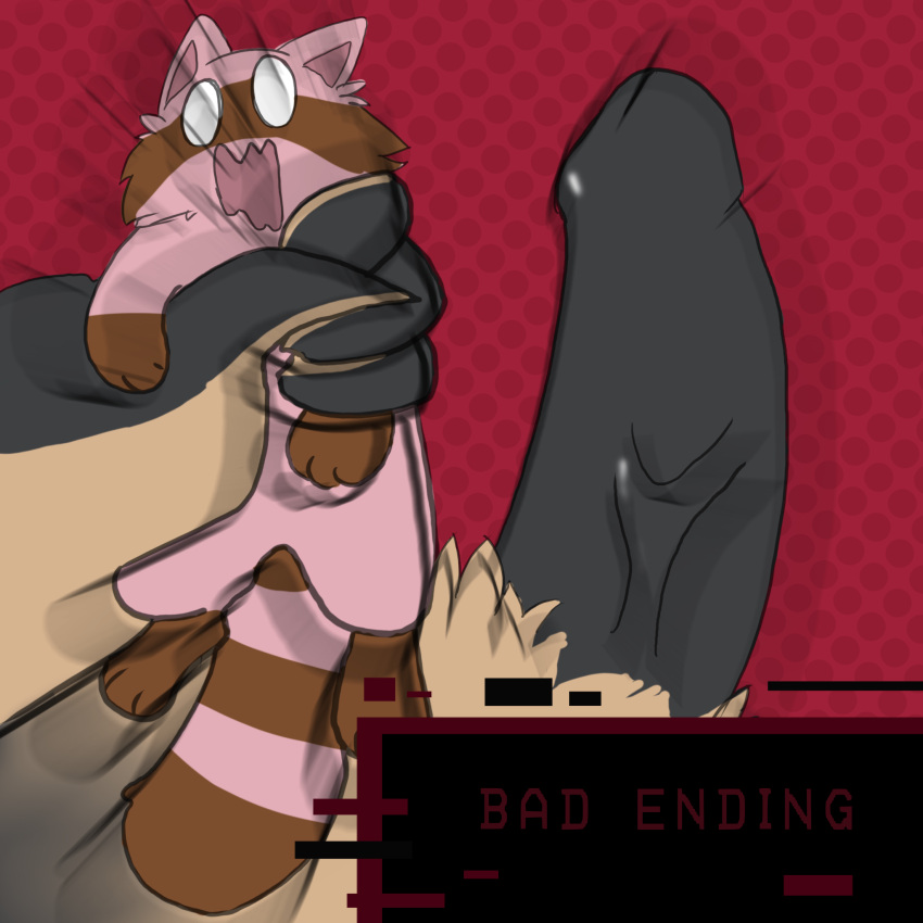 accipitrid accipitriform avian bad_ending big_penis bird duo female genitals hi_res huge_penis imminent_sex macro male male/female mammal micro micro_abuse micro_on_macro penis procyonid raccoon size_difference skellyroon