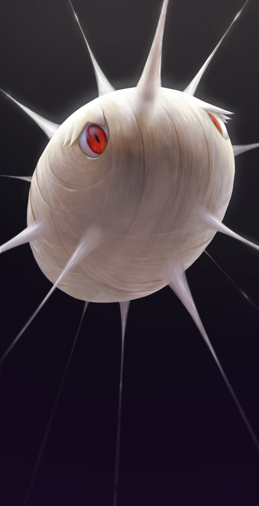 absurdres animal_focus black_background cocoon commentary_request from_below highres looking_down no_humans pokemon pokemon_(creature) red_eyes rend silcoon silk solo spikes